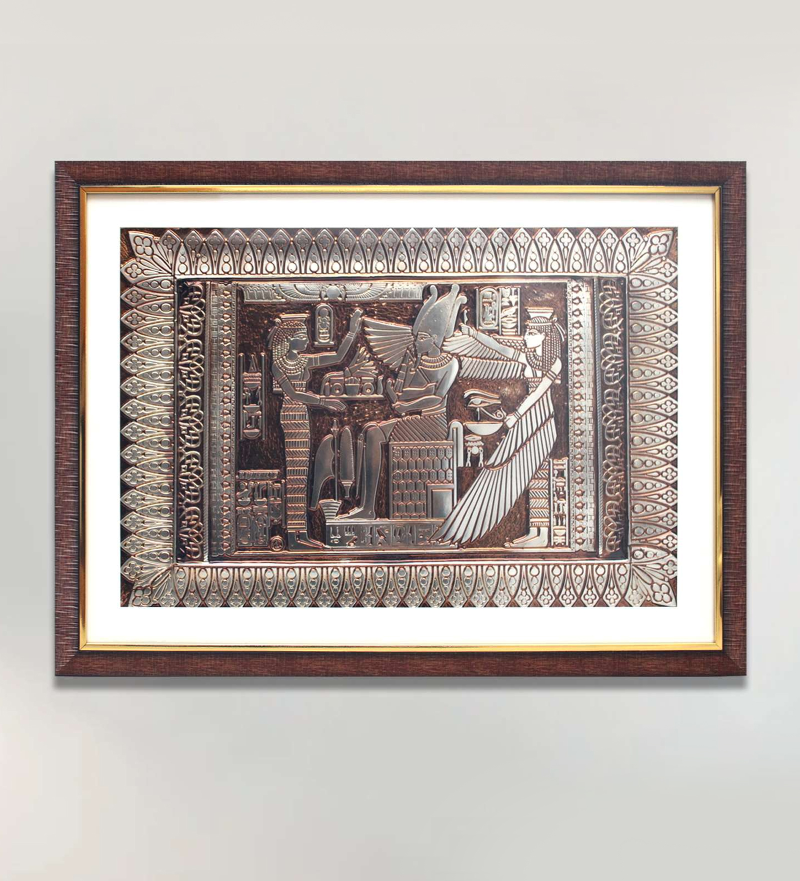 God Osiris with Winged Goddess ISIS Foil Embossed wall Painting