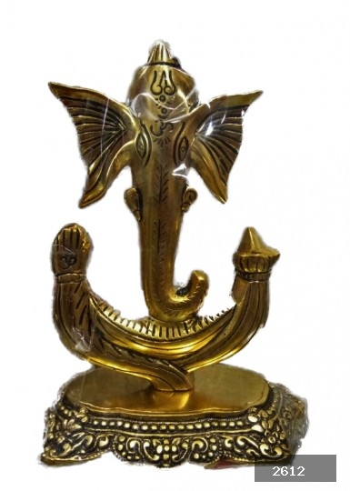 Golden Metal Idol Of Lord Ganesha For Temple Showpiece.
