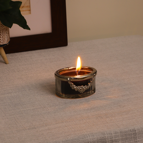 snowy whisper white scented candle jar with silver Ring