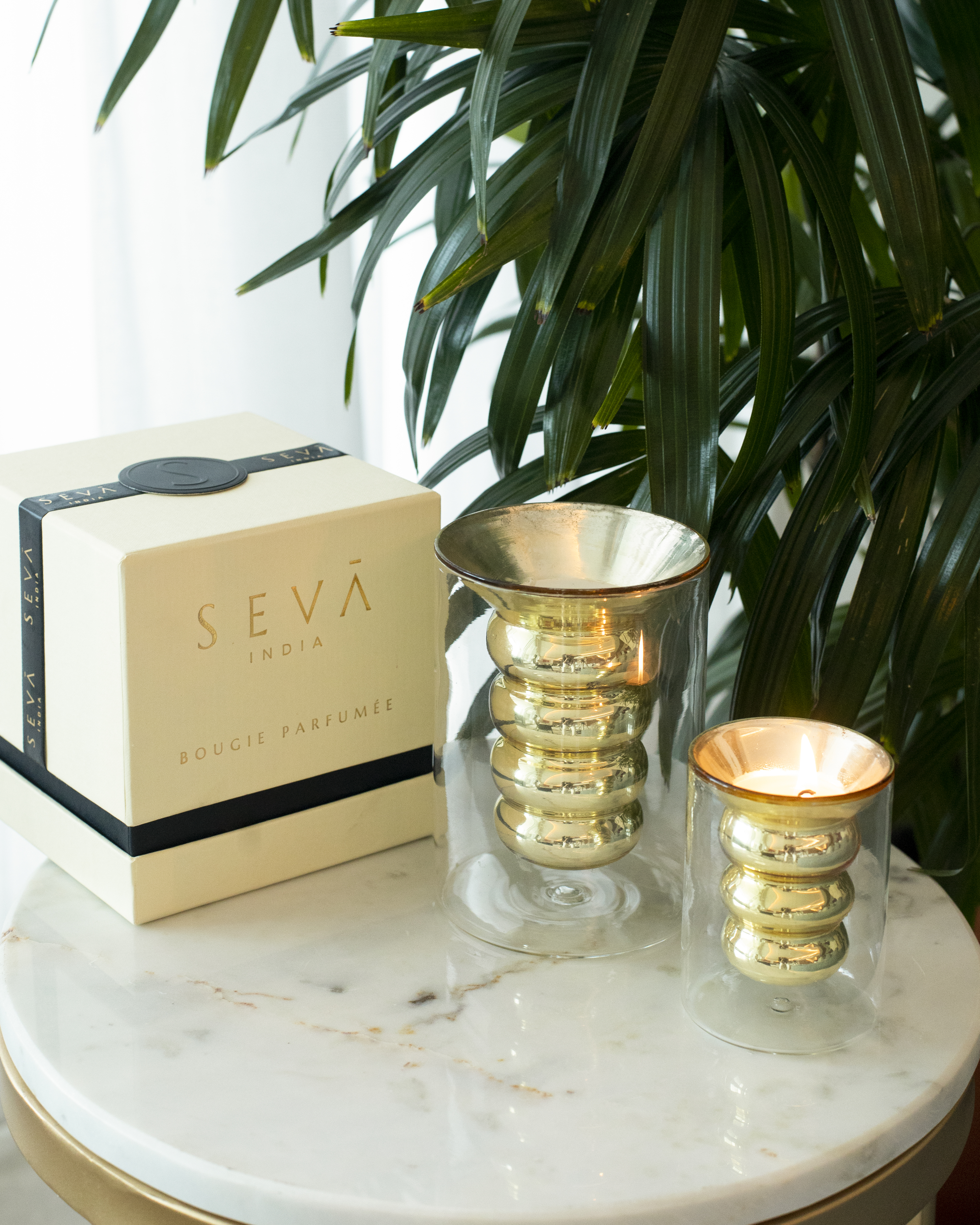 Luxe Candle Set of 2 – Blanc | Handblown Gold Glass with Tropical Vanilla Scent (22–25 Hours Each)