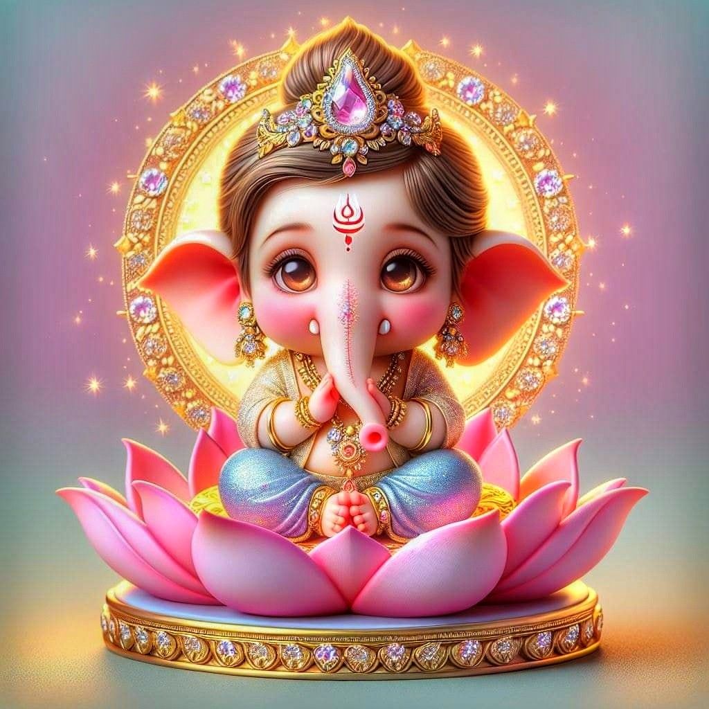 Lord Ganesha on Lotus: Decorative Spiritual Poster – 15x17 Inches"