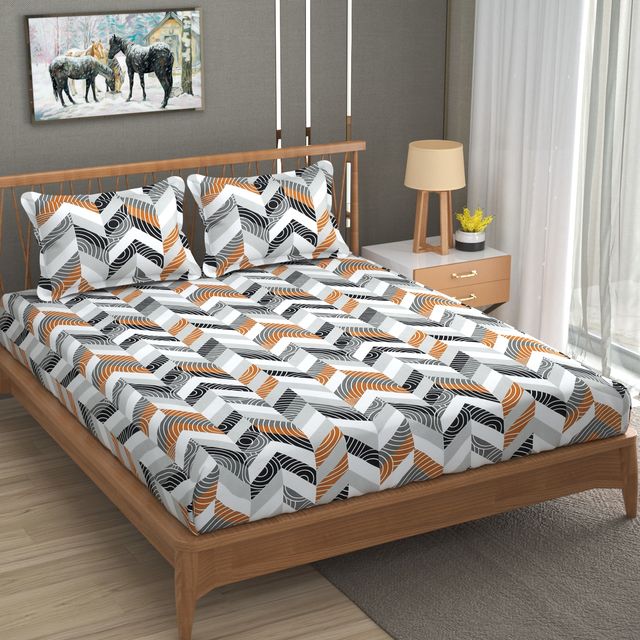 La elite Glace Cotton Fitted Bedsheet For Double Bed With 2 Pillow Covers