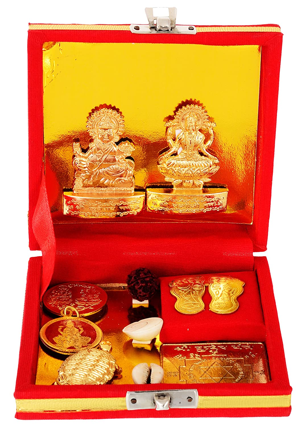 Zinc Goddess Kuber Dhan Laxmi Varsha Yantra Set For Pooja. (11 cm x 11 cm x 3 cm).