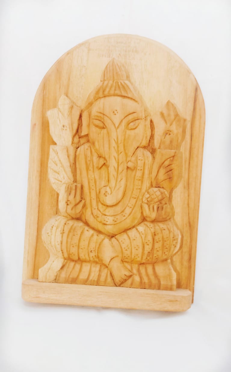 Natural Neem Wood Carved Idol of Lord Ganesha 10 Inch Statue For Prosperity (17 x 5 x 25 Cm).