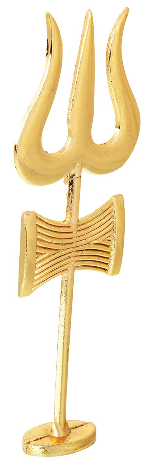Brass Trishakti Trishul with Damru (10  x 4  x 0.5 CM, Golden).