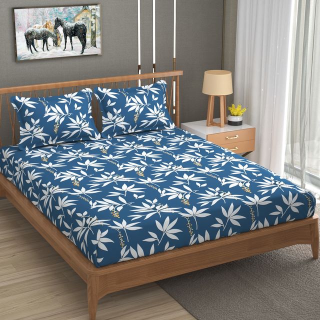 La elite Glace Cotton Fitted Bedsheet For Double Bed With 2 Pillow Covers