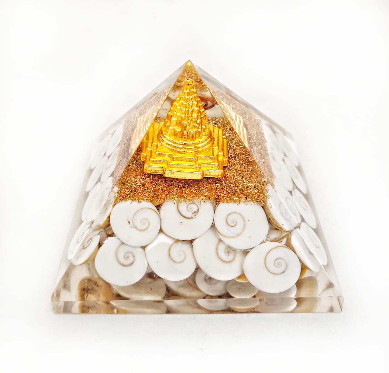 Crystal Organ Pyramid With Natural Gomti Chakra With Shree Yantra Pyramid For Wealth.
