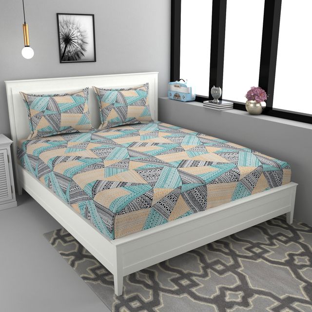 La elite Glace Cotton Fitted Bedsheet For Double Bed With 2 Pillow Covers
