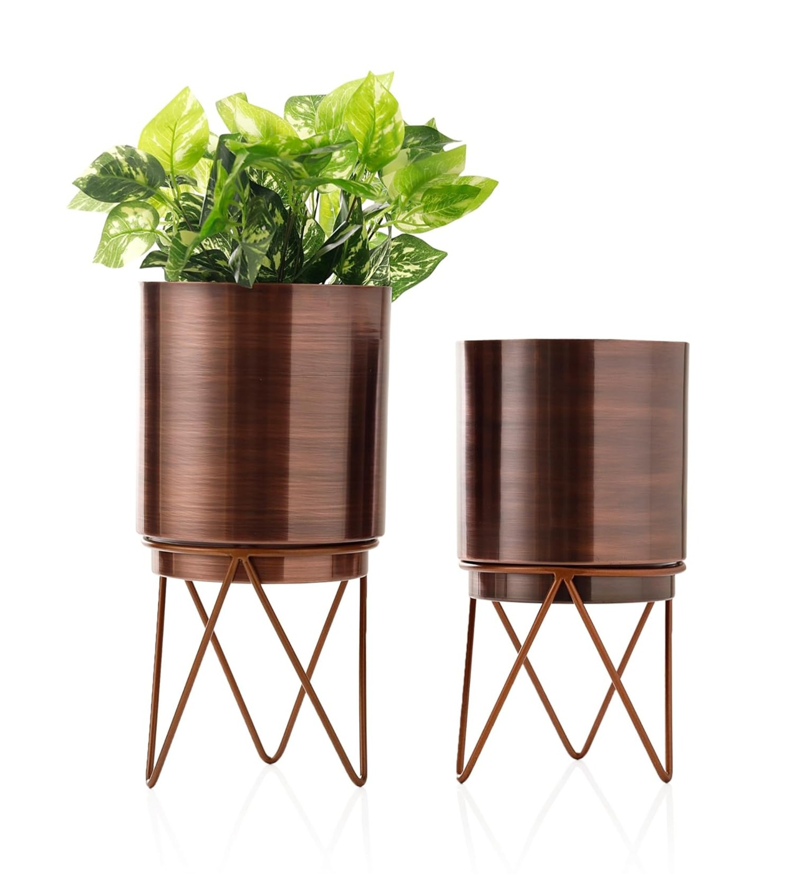 Elle Antique Bronze Metal Planter with Stand |Pack of 2  Planters for Living Room, Bedroom Decor (Big Elle Antique)