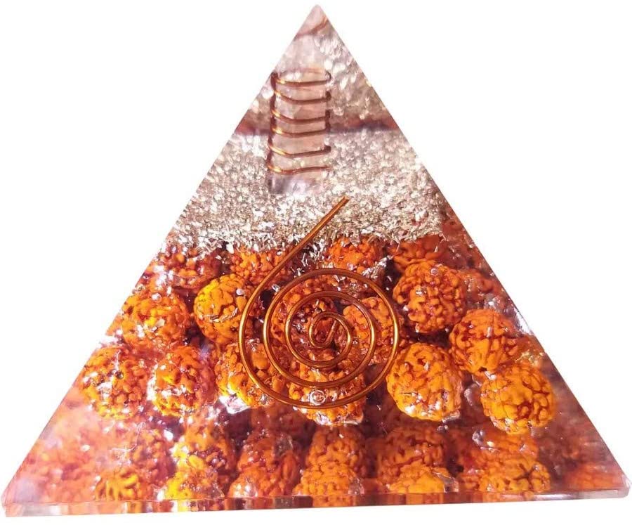 Rudraksha Orgone Pyramid for Showpiece (Length 6cm) Brown.