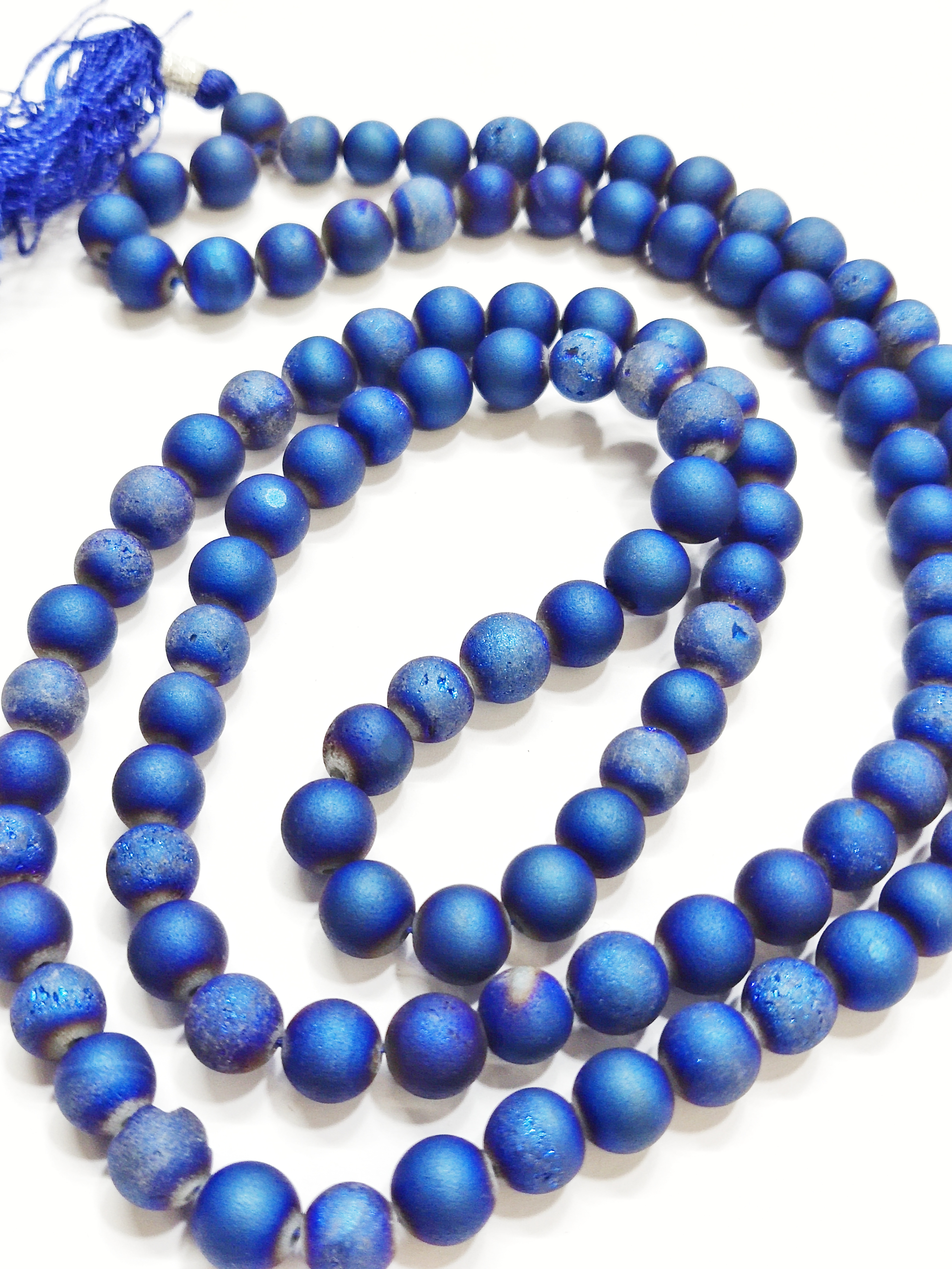 Blue Druzy 8 MM Prayer Rosary 108+1 Beads Jap Mala For Meditation.