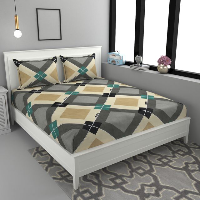 La elite Glace Cotton Fitted Bedsheet For Double Bed With 2 Pillow Covers
