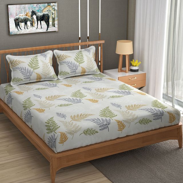 La elite Glace Cotton Fitted Bedsheet For Double Bed With 2 Pillow Covers