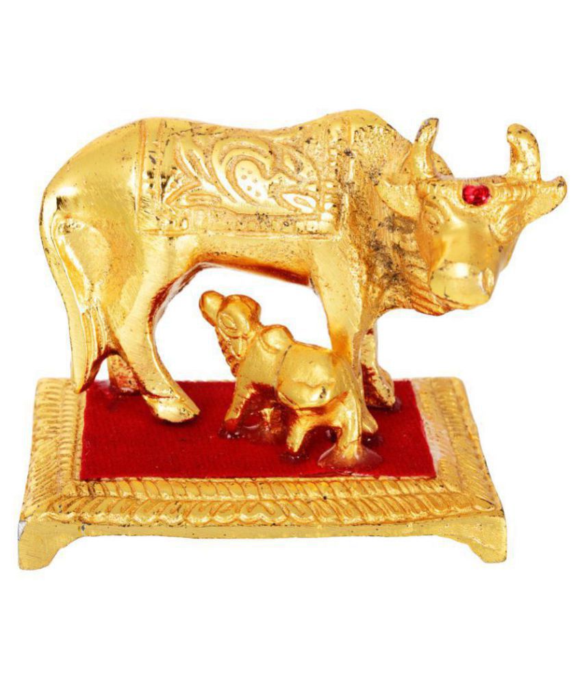 Metal Cow with Calf Figurine (8.5 x 5.5 x 5 cm)Golden.