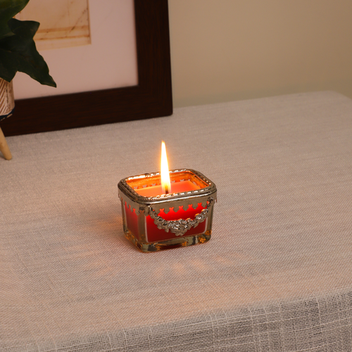 snowy whisper white scented candle glass jar with silver Ring