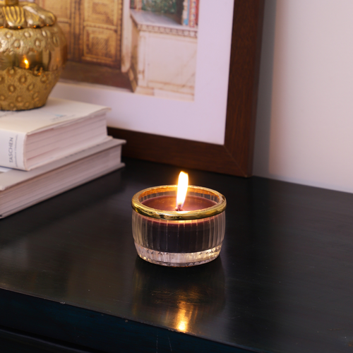 Snowy whisper white scented candle glass jar with Golden Ring