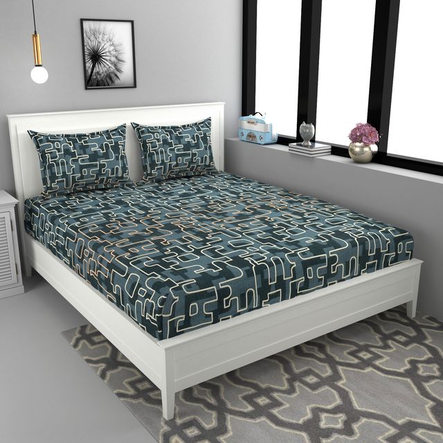 La elite Glace Cotton Fitted Bedsheet For Double Bed With 2 Pillow Covers