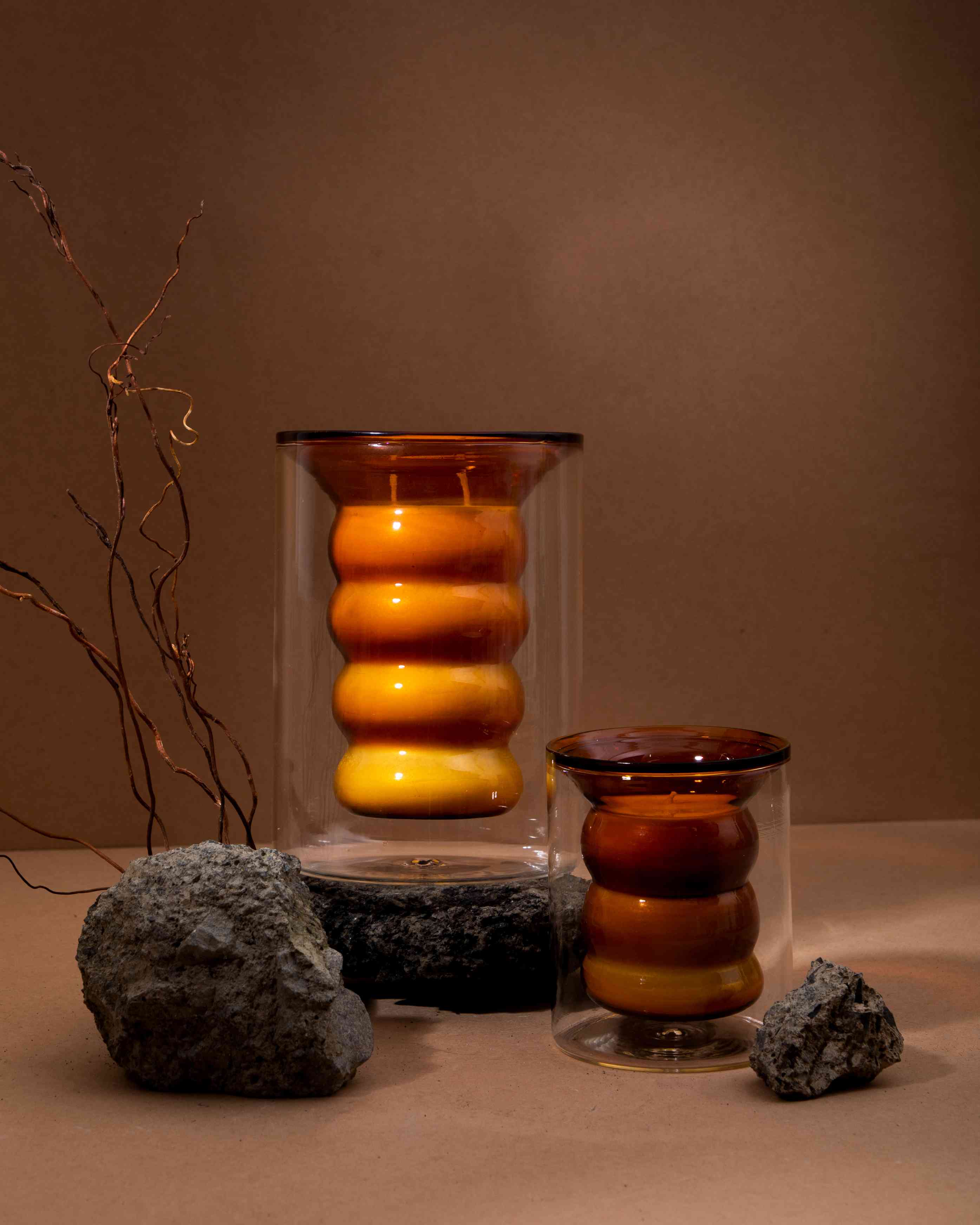 Luxe Candle Set of 2 – Leather | Handblown Amber Glass with Vintage Library Scent (22–25 Hours Each)