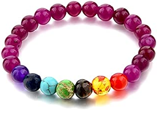 Hakik Agate Ruby Colour Stretchable Bracelet With Seven Chakra Stone.