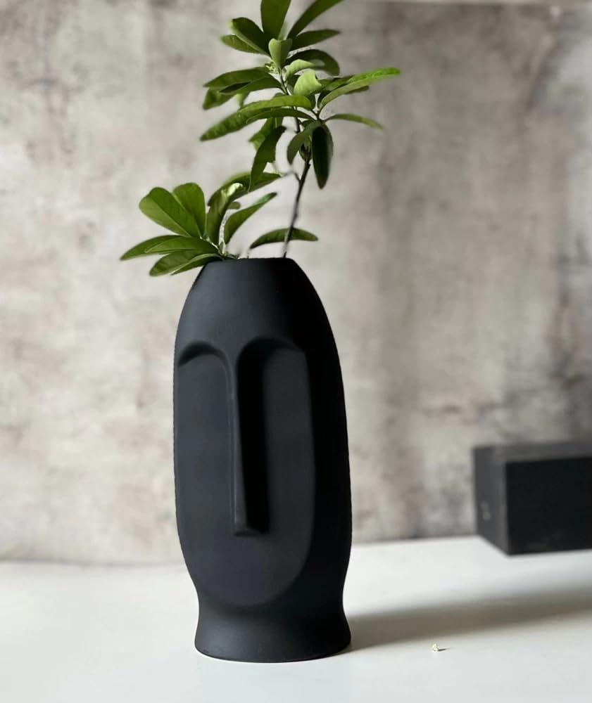 Matte Black Ceramic Face Planter | Face Flower Pot Head Planter