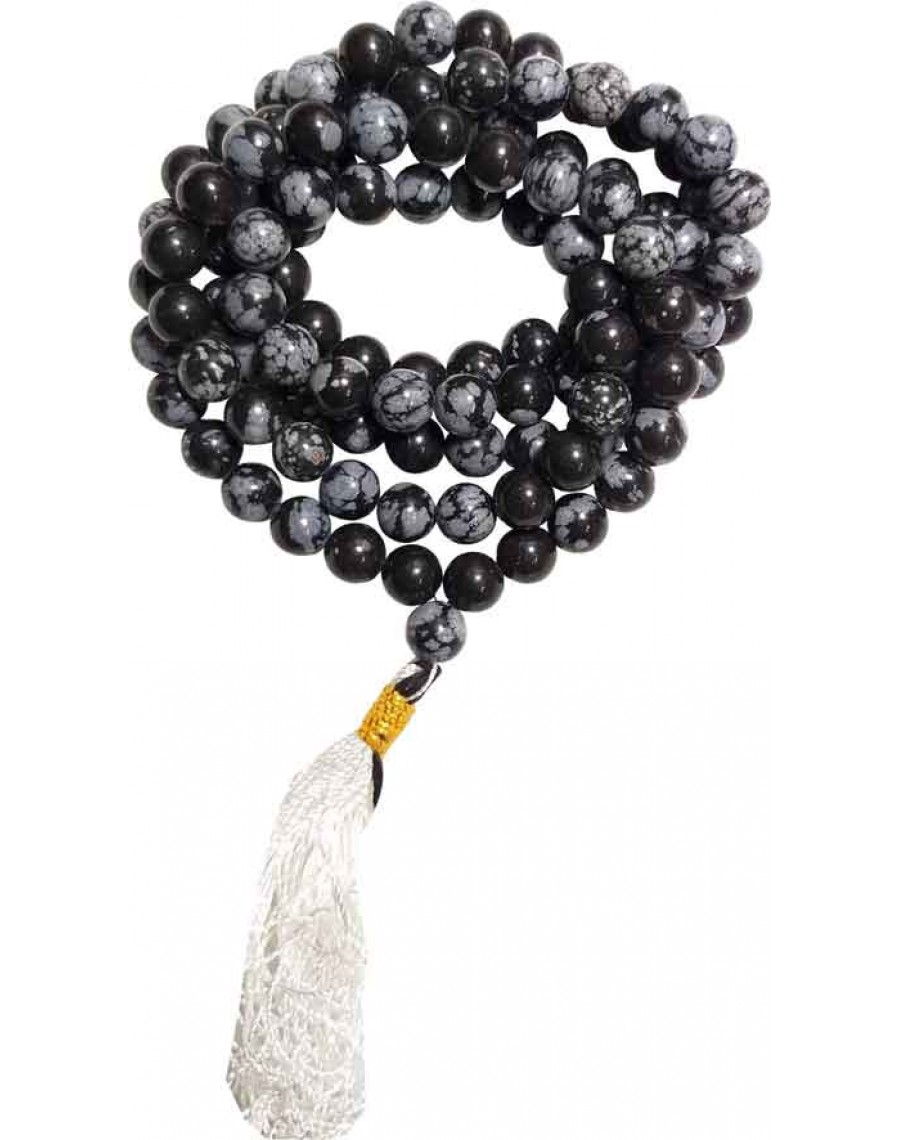 Natural Selenite Stone Prayer Mala -8 MM 108+1 Beads Jaap Mala With Cetificate For Meditation (45 x 2 x 1 cm).