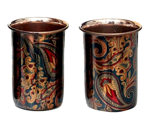 Meenakari Design 1 Ltr Leak Proof Pure Copper Water Bottle Set with 2 Glasses-Copper Vessel-An Ayuervedic Water Bottle-Capacity 34 Oz Pure Copper Bottle Meenakari Design