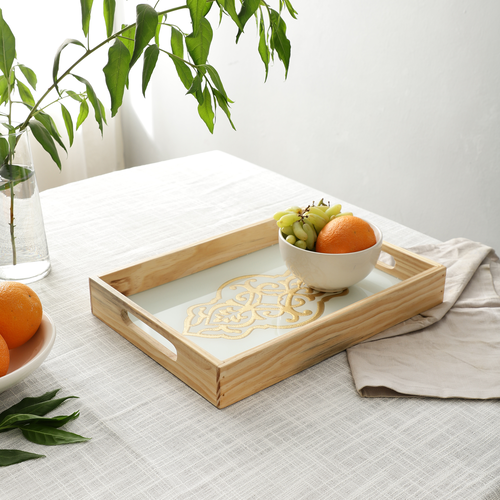 Zamora White Embossed Glass Tray - small size