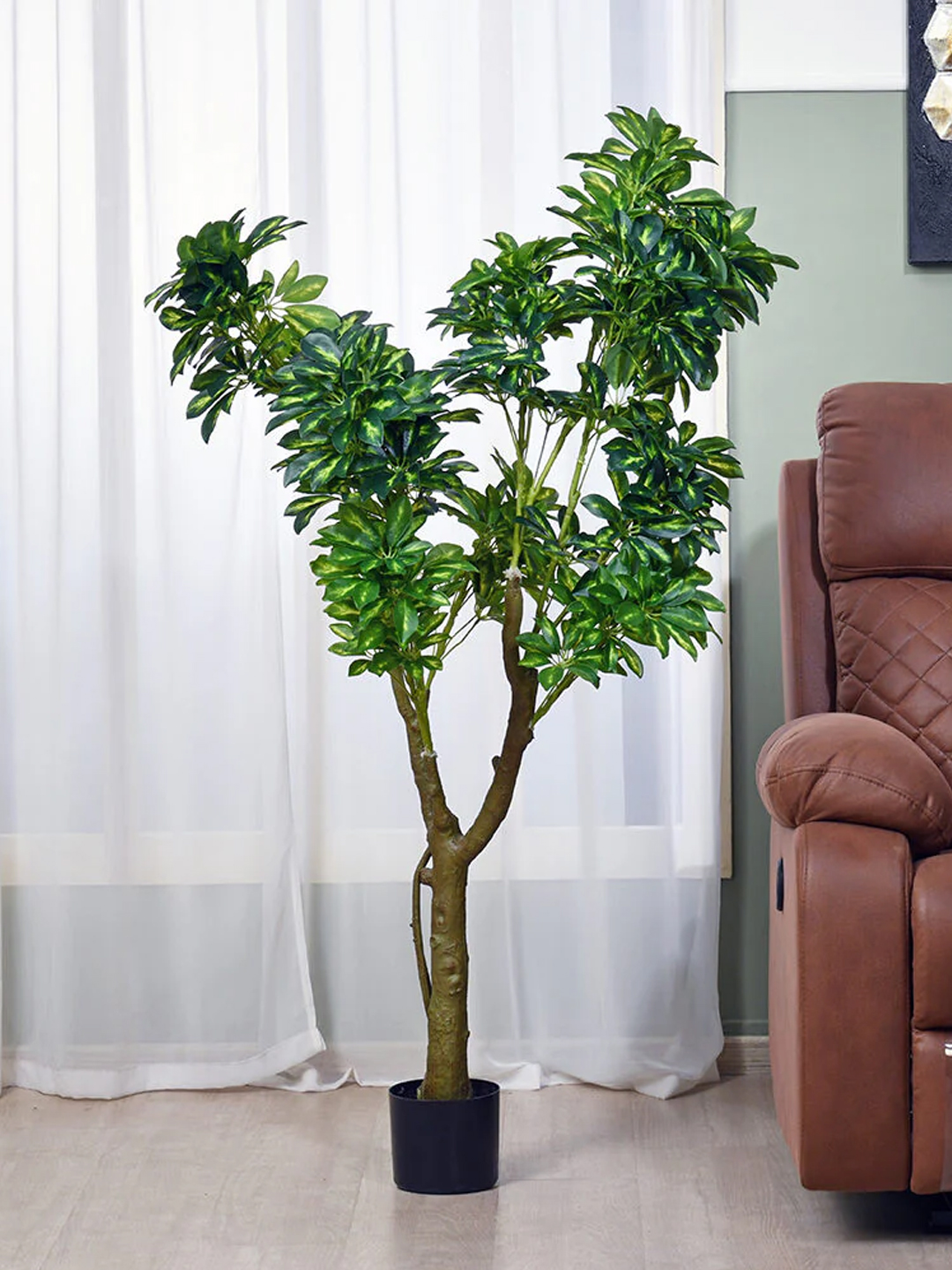 Artificial Plant 55inch Artificial Schefflera Plants With Black Pot for Indoor & Outdoor with pot for Interior Decor/Home Decor/Office Décor