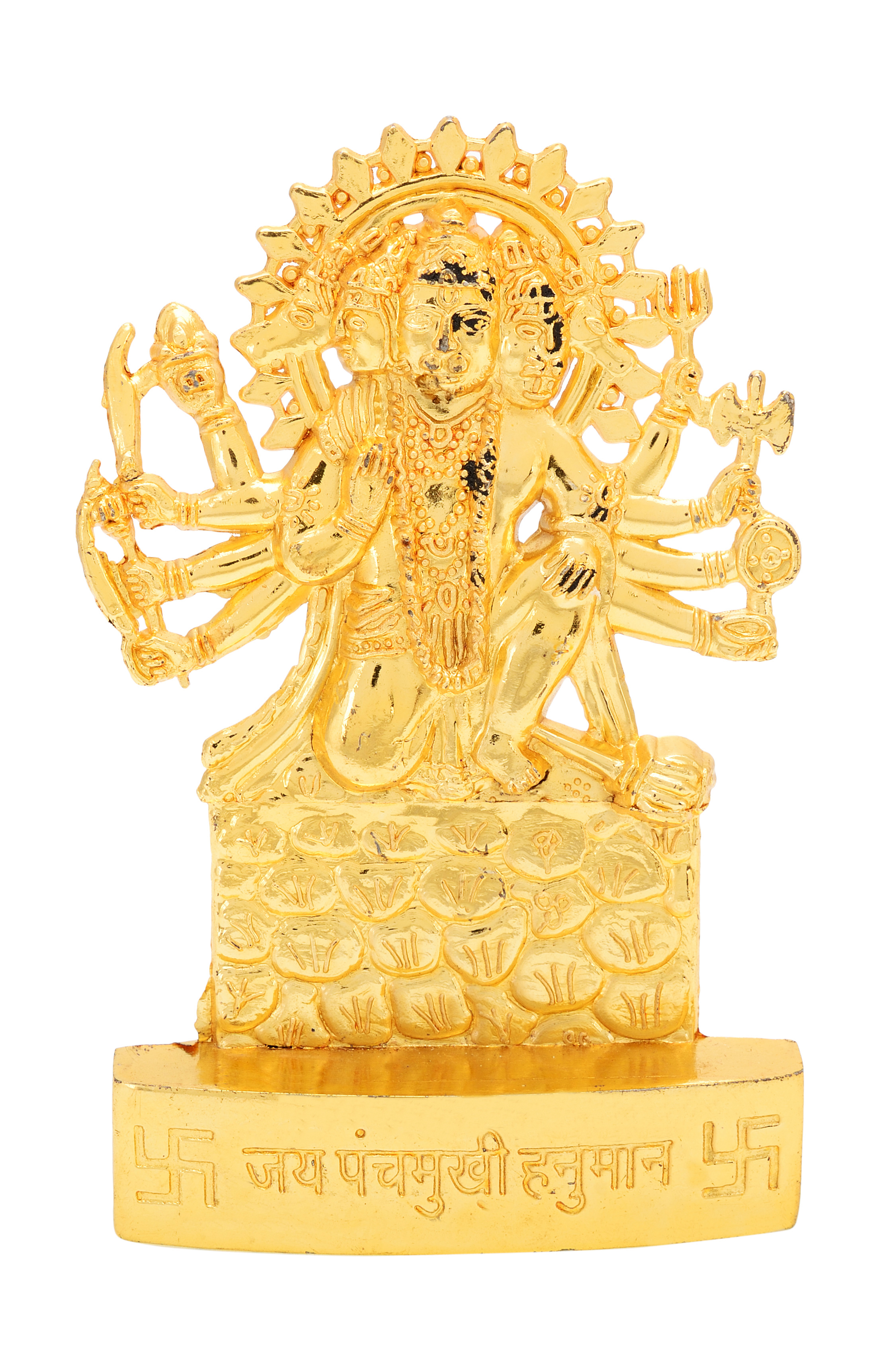 Golden Plated Lord Panchmukhi Hanuman Idol Statue for Temple and Home.
