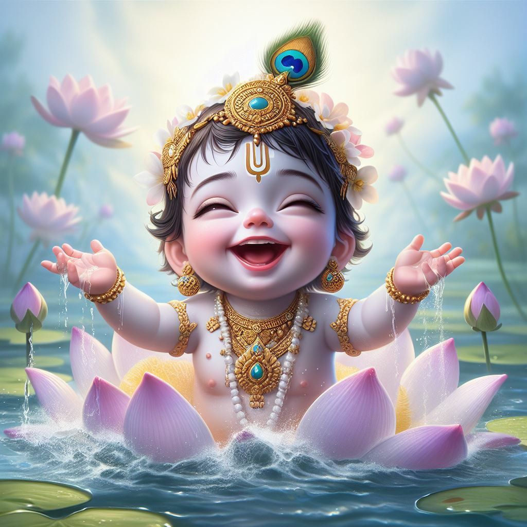 Krishna on Lotus Flower Poster | 15x17 Inches"