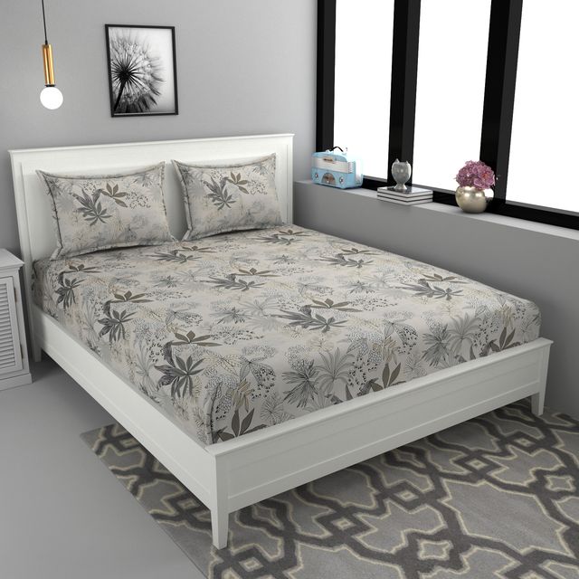 La elite Glace Cotton Fitted Bedsheet For Double Bed With 2 Pillow Covers