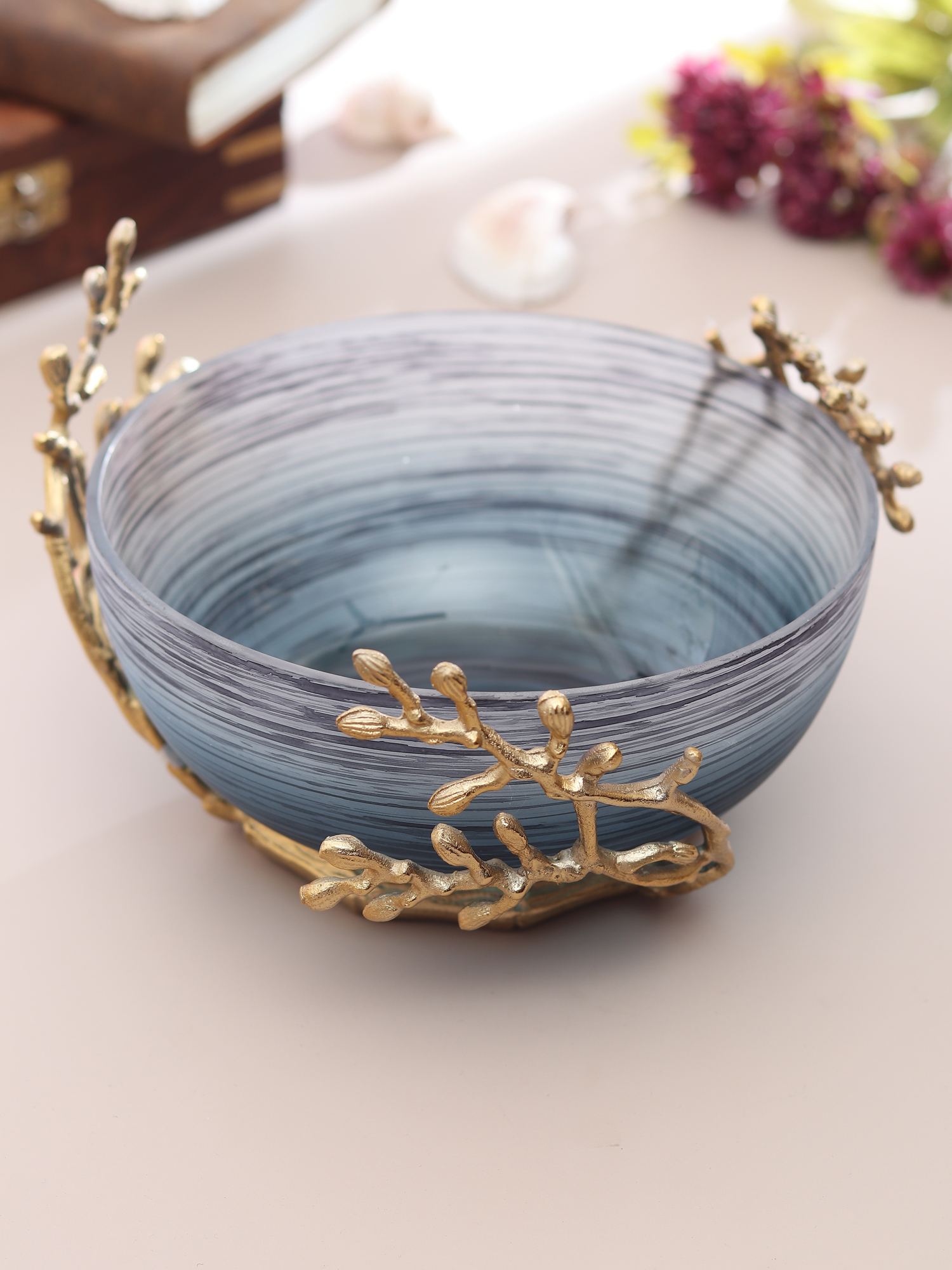 Vincent Glass Bowl in Peach & Gold