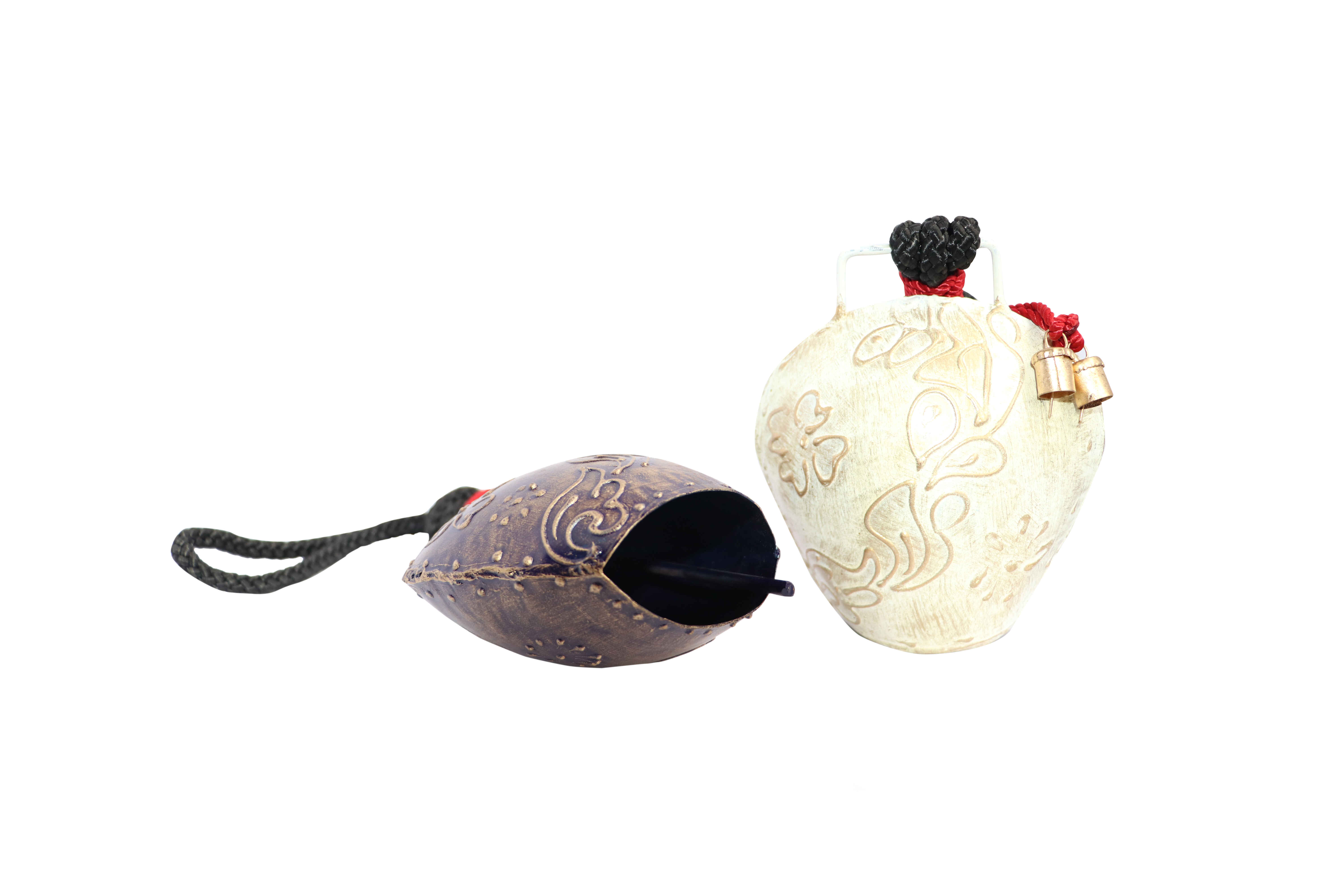 Set of 2 Brown-White Decorative Hanging Bells