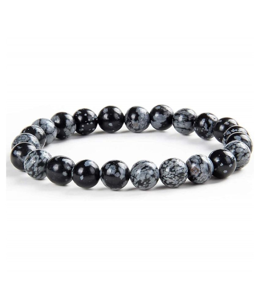 Natural Obsidian Stone Stretchable Bracelet With Certificate For Unisex  (10 x 2 x 1 CM) Black&White .