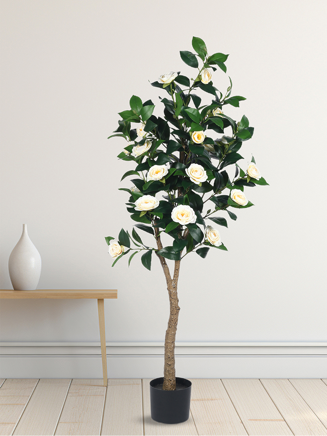 Artificial Plant  59inch Artificial Real Touch Camellia Rose Flowers Plants With Black Pot|Home Decor,Office Decor Perfect Gift,Set of 1