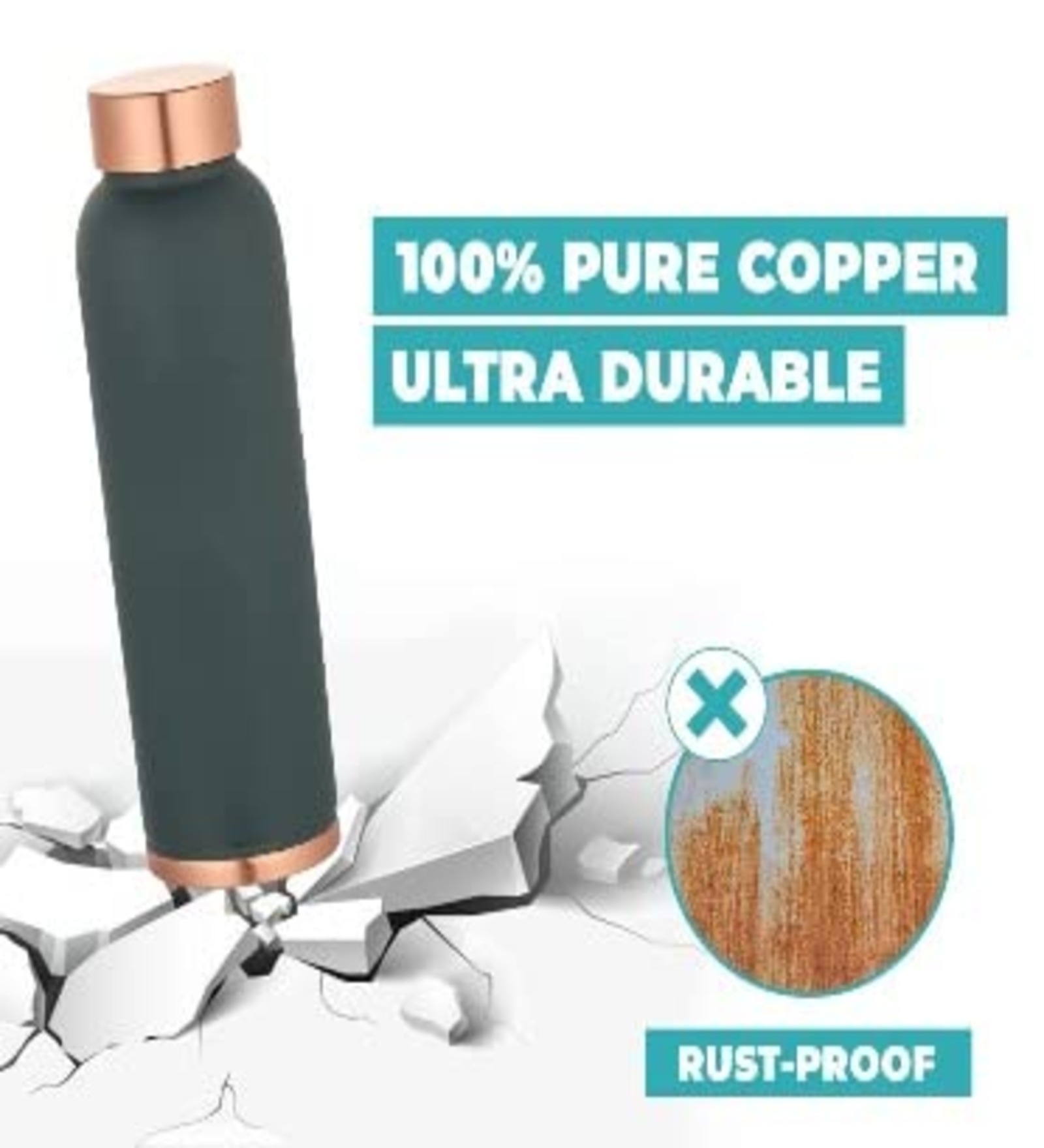 Green 1Ltr Leak Proof Pure Copper Water Bottle Matte Finish-Copper Vessel-An Ayuervedic Water Bottle-Capacity 34 Oz Plain Green Copper Bottle