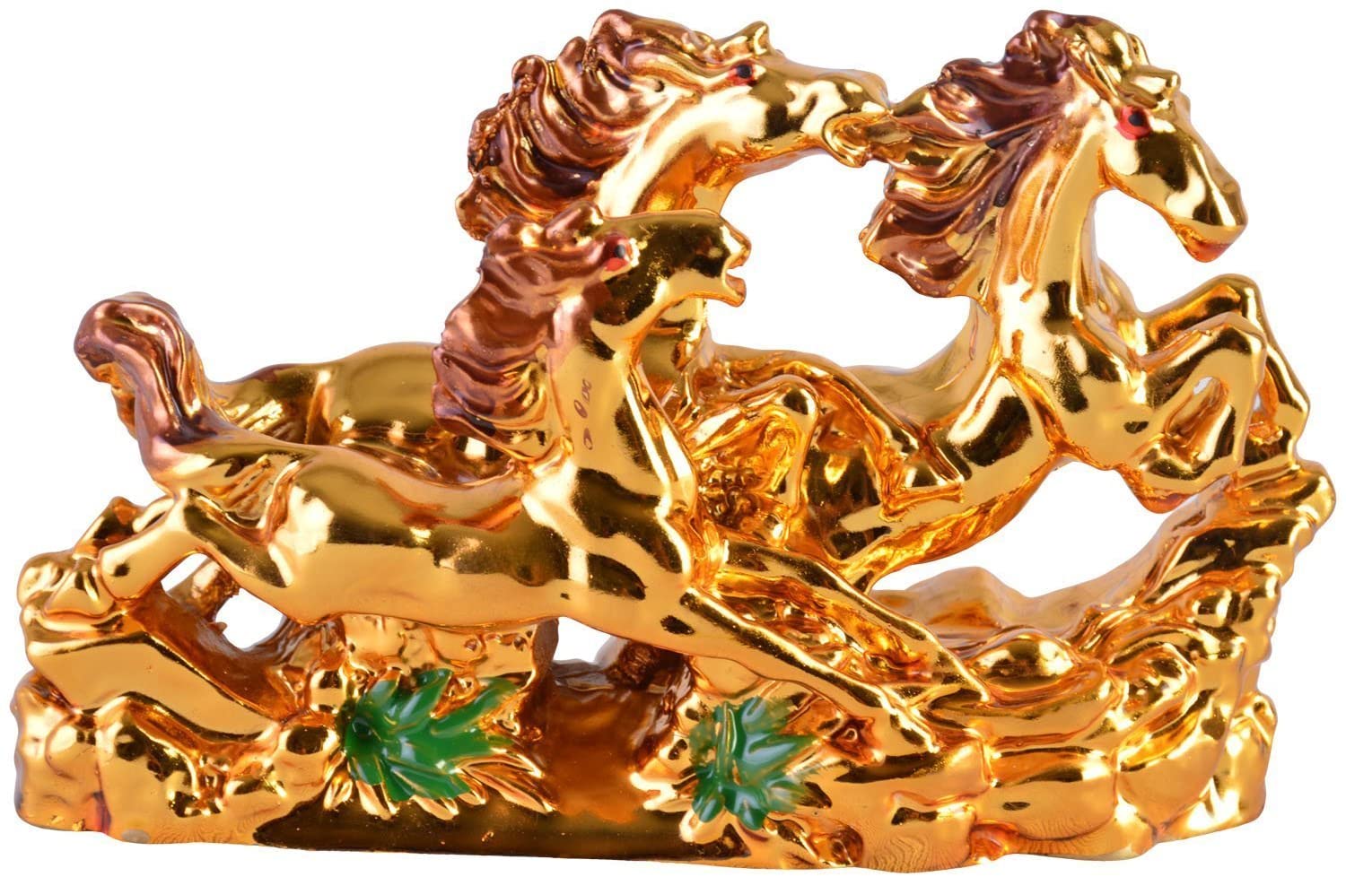FengShui Golden Three Horse Statue Figurine Home Office Decoration for Good Luck .