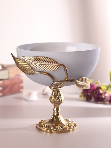 Verdant Elegance Glass Bowl in Peach and Gold
