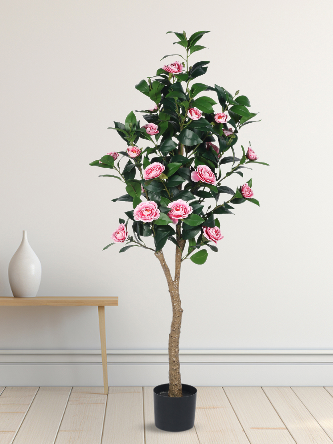 Artificial Plant  59inch Artificial Real Touch Camellia Rose Flowers Plants With Black Pot|Home Decor,Office Decor Perfect Gift,Set of 1