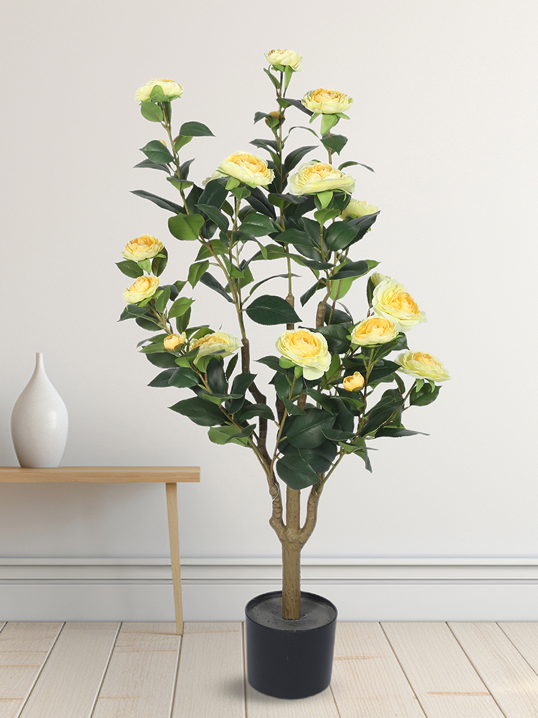 Artificial Plant  37inch Artificial Real Touch Camellia Rose Flowers Plants With Black Pot|Home Decor,Office Decor Perfect Gift,Set of 1