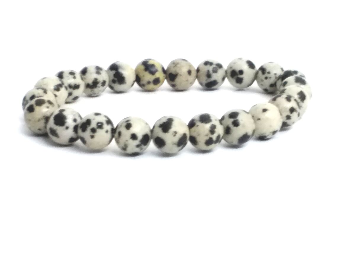 Natural Dalmatian Jasper Quartz Stone Stretchable Bracelet With Certificate For Unisex  (10 x 2 x 1 CM)  Black&White.