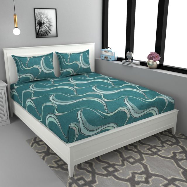 La elite Glace Cotton Fitted Bedsheet For Double Bed With 2 Pillow Covers