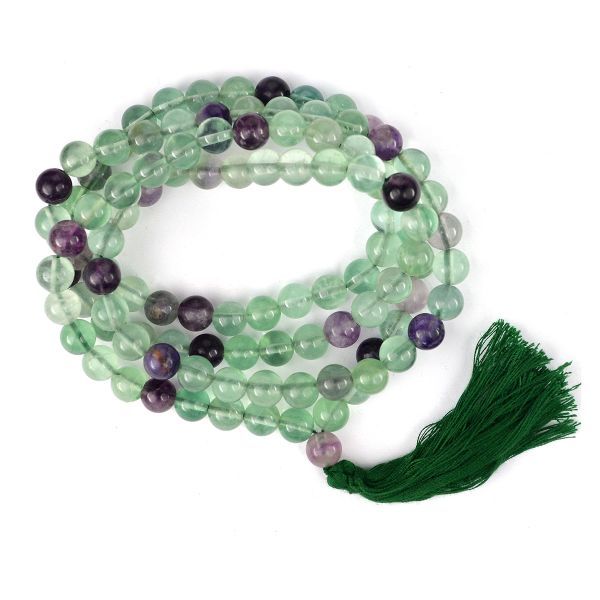 Natural Multi Fluorite Stone Prayer Rosary 108+1 Beads Jap Mala.