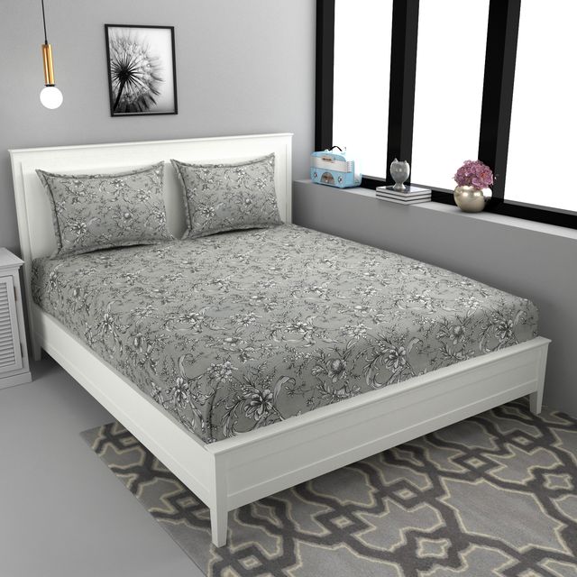 La elite Glace Cotton Fitted Bedsheet For Double Bed With 2 Pillow Covers