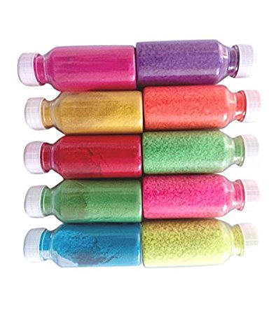 Premium Diwali Rangoli Color Powder (Set of 5 Marble Colors in Plastic Bottles 80gm Each) Festival Colors (Random Colors as per Availability) with 3 Tealight Diya Candle