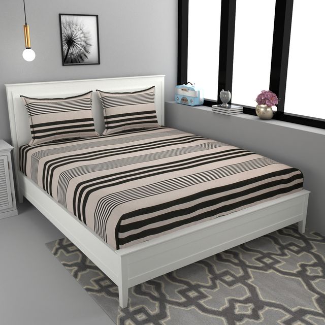 La elite Glace Cotton Fitted Bedsheet For Double Bed With 2 Pillow Covers