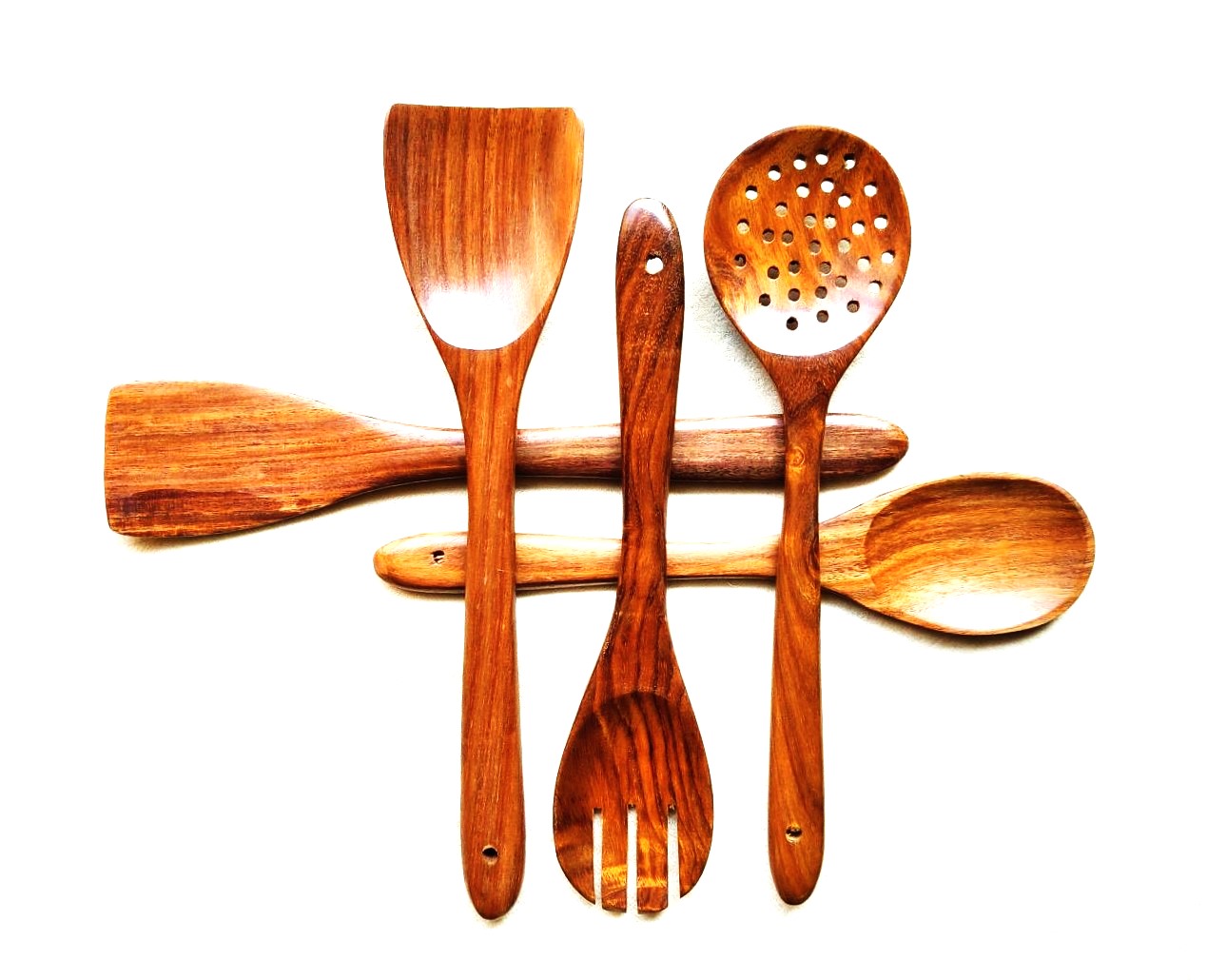 5-Piece Wooden Spatula and Spoon Set with Holder