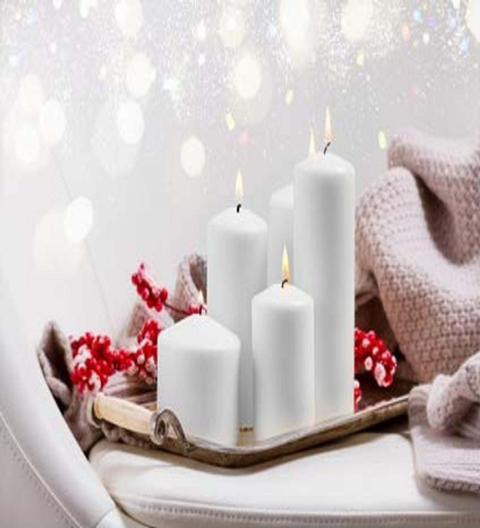 Pure Wax Cinnamon Fragranced (Cinnamon) Pillar Candles, Set of 4 Scented Pillar Candles Color White