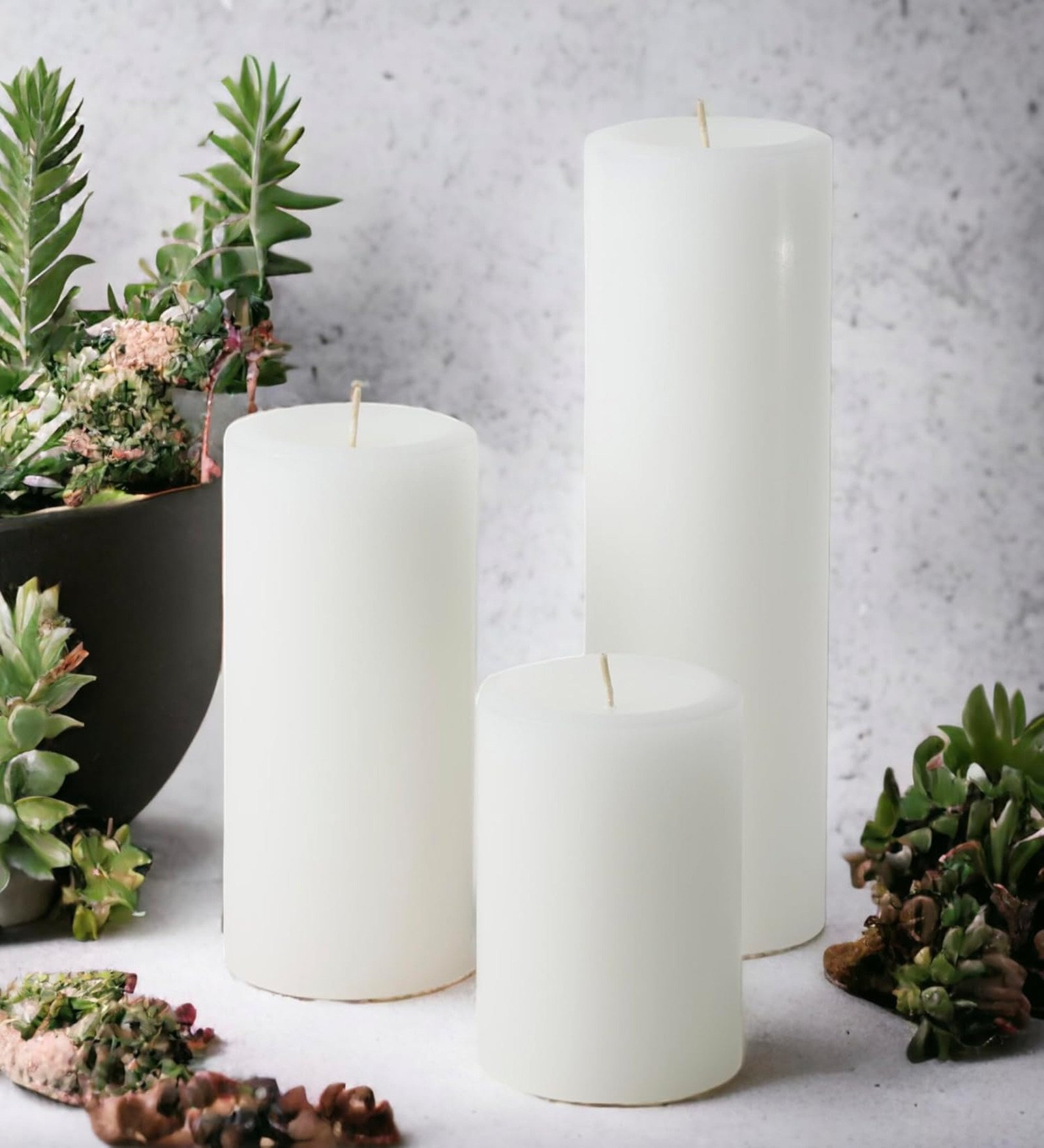 Pure Wax Cinnamon Fragranced (Cinnamon) Pillar Candles, Set of 3 Scented Pillar Candles White