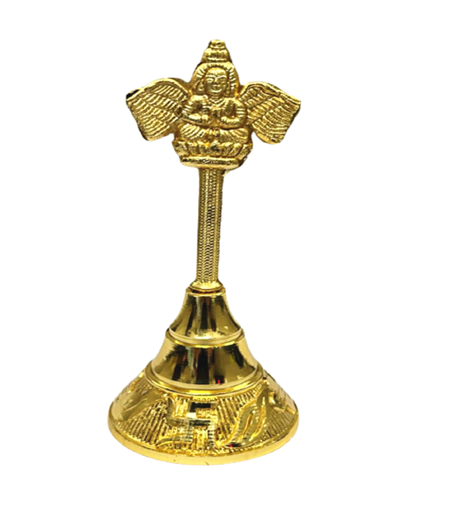 Gold Polish Pooja Bell Garuda Ghanti, Hand Bell (Height- 4 Inch)